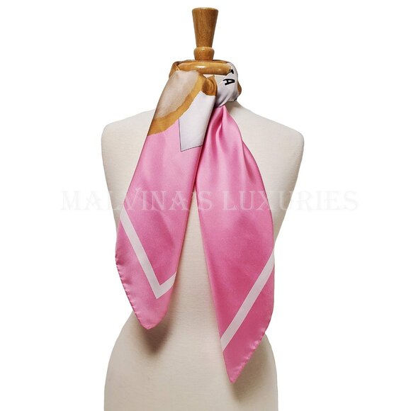 MOSCHINO SCARF PINK PAPER DOLL TEDDY BEAR & LOGO SILK TWILL SQUARE FOULARD 34" - Picture 4 of 9
